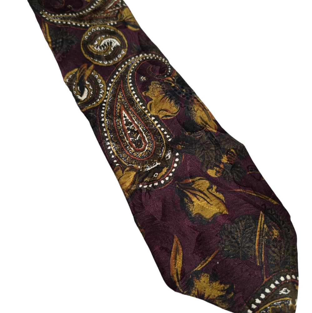 Vintage Silk Guy Laroche Paris Paisley Tie Burgundy Navy Gold